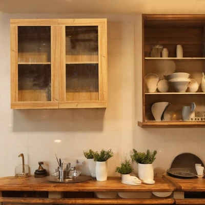 Gambar Informa Prescoot Kabinet Dinding Dapur Pintu Kaca - Cokelat Oak