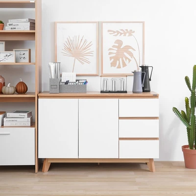 Gambar Informa Preston Kabinet 2 Pintu Dengan 3 Laci - Putih/Oak
