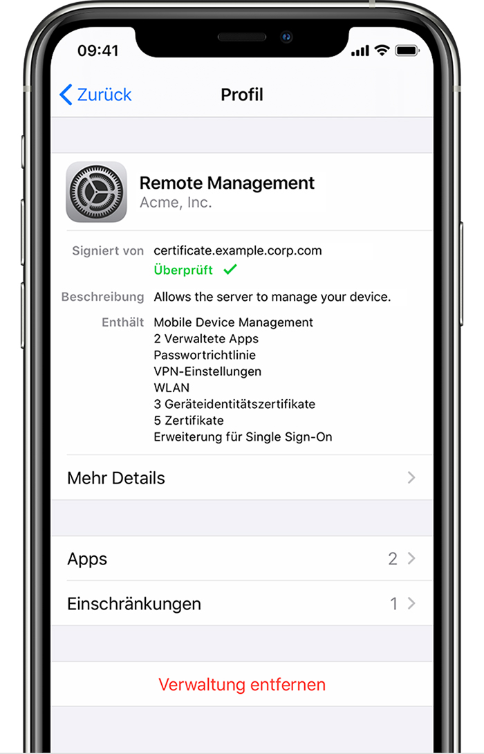 iPhone mit installiertem Profil in „VPN und Geräteverwaltung“