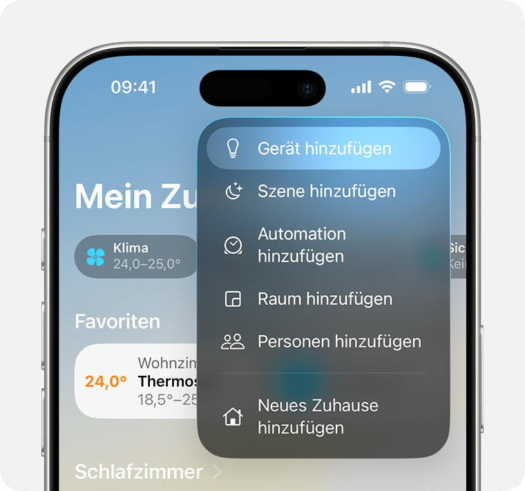 Nach dem Tippen auf „Hinzufügen“ wird zuerst „Gerät hinzufügen“ angezeigt