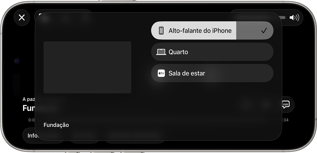 Os dispositivos disponíveis aparecem para seleção em "Alto-falantes e TVs".