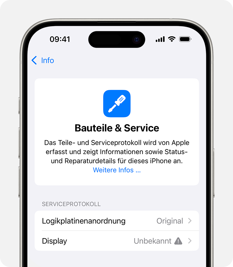 Der Bildschirm „Teile- und Serviceprotokoll“ mit der Meldung „Unbekanntes Teil“