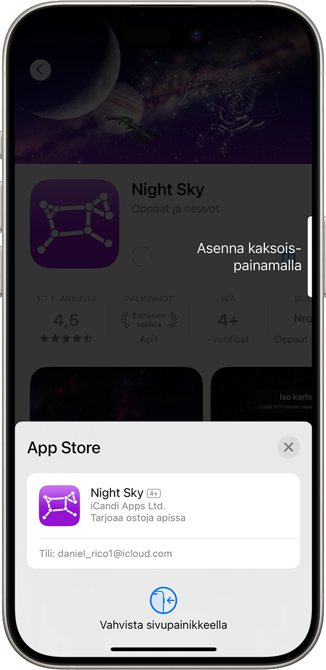 Ostoksen vahvistaminen iPhonen App Storessa