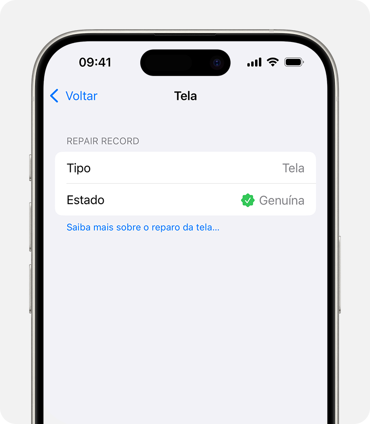 A tela de informações de tela original Apple