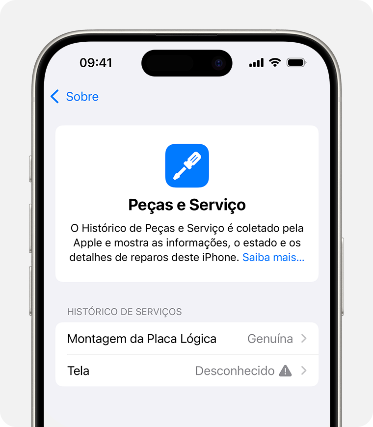 A tela "Histórico de Peças e Serviço" com uma mensagem Peça Desconhecida