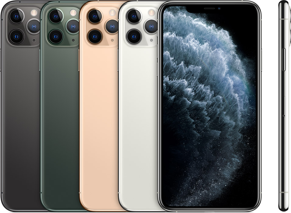 Гърбовете на няколко устройства iPhone, един до друг, във всички налични цветове, а до тях е предната част на едно устройство и страничната част на друго.