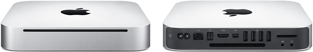 Voor- en achterkant van de Mac mini (medio 2010).
