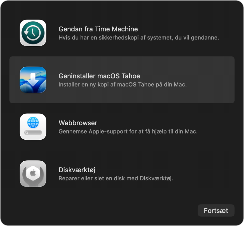 Hjælpeapps i macOS-gendannelse