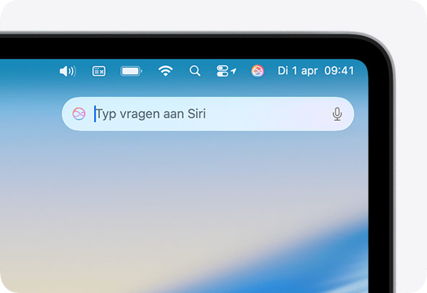 De Siri-balk verschijnt nadat je op de Siri-knop in de rechterbovenhoek van een Mac-scherm hebt gedrukt.