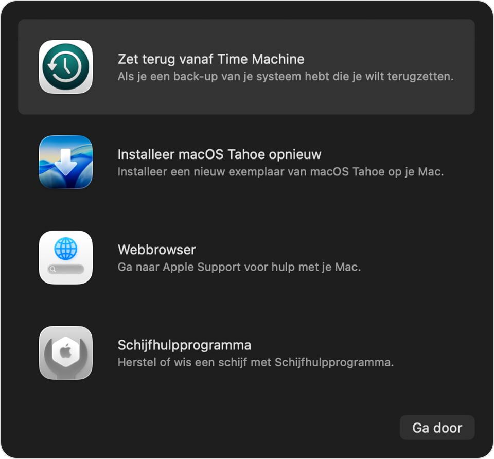 Venster met hulpprogramma's in macOS-herstel.