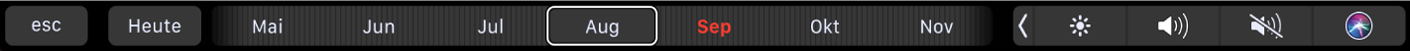 Die Kalender-Touch Bar mit der Taste „Heute“ und einem Schieberegler zum Auswählen eines Monats