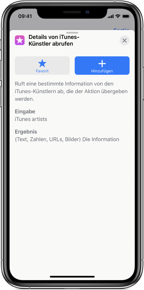 Informationen zu einer Aktion.