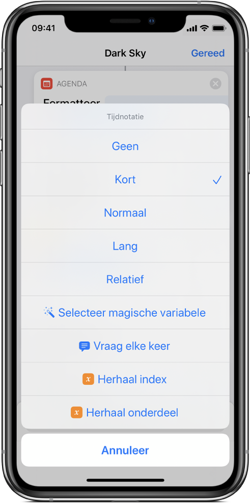 Dialoogvenster met opties voor de tijdnotatie.
