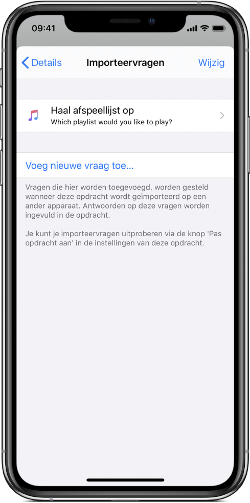 Het scherm 'Importeervragen'.