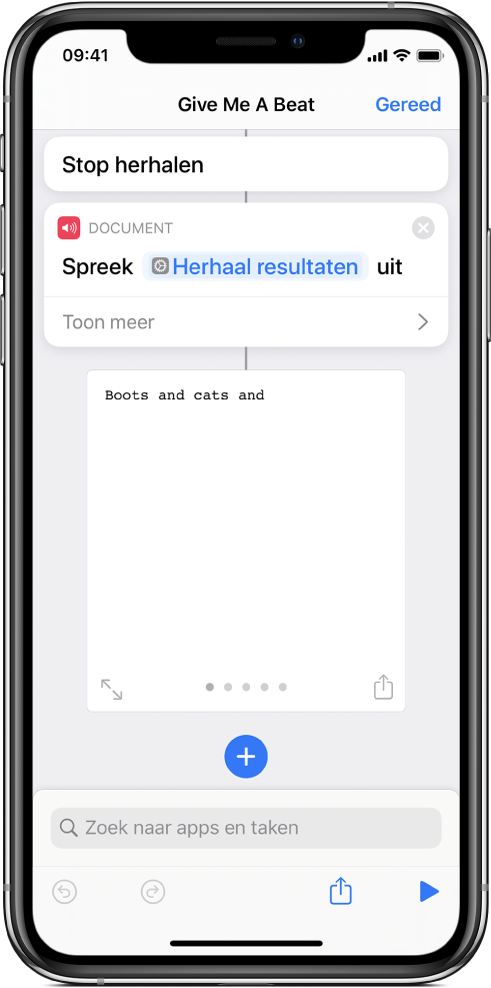 Voorbeeld van de taak 'Herhaal'.