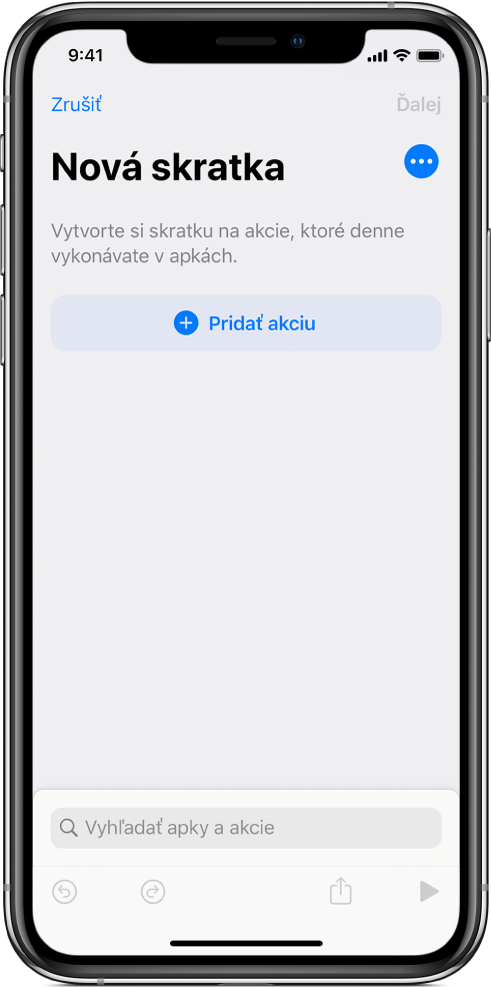 Prázdny editor skratiek na iPhone.
