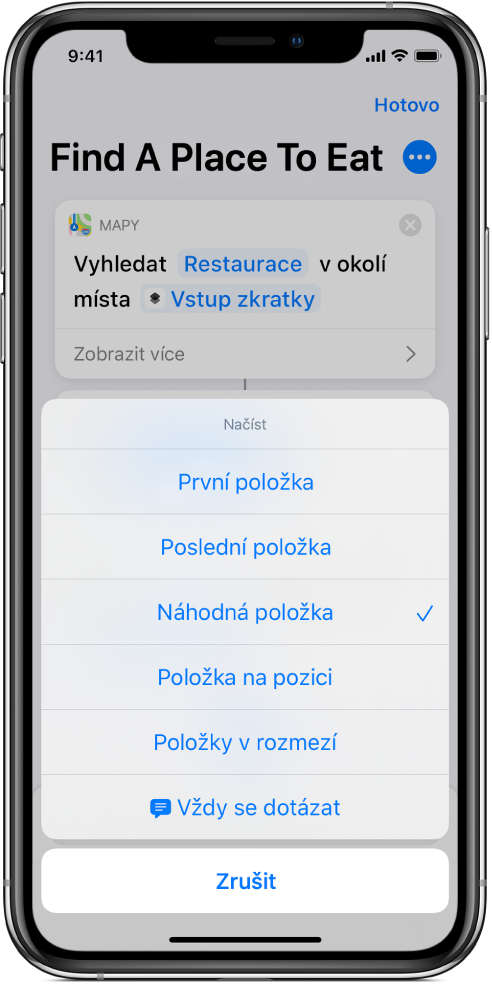Akce Načíst položku ze seznamu