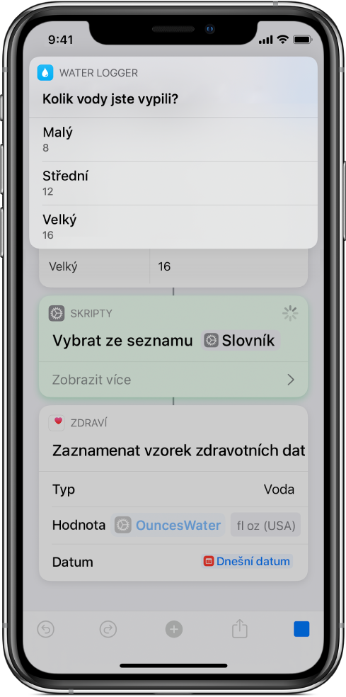 Akce Vybrat ze seznamu následující za položkou slovníku ve spuštěné zkratce