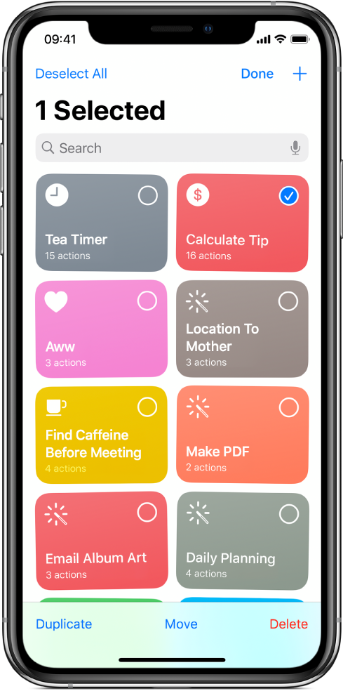 Shortcuts screen in edit mode.