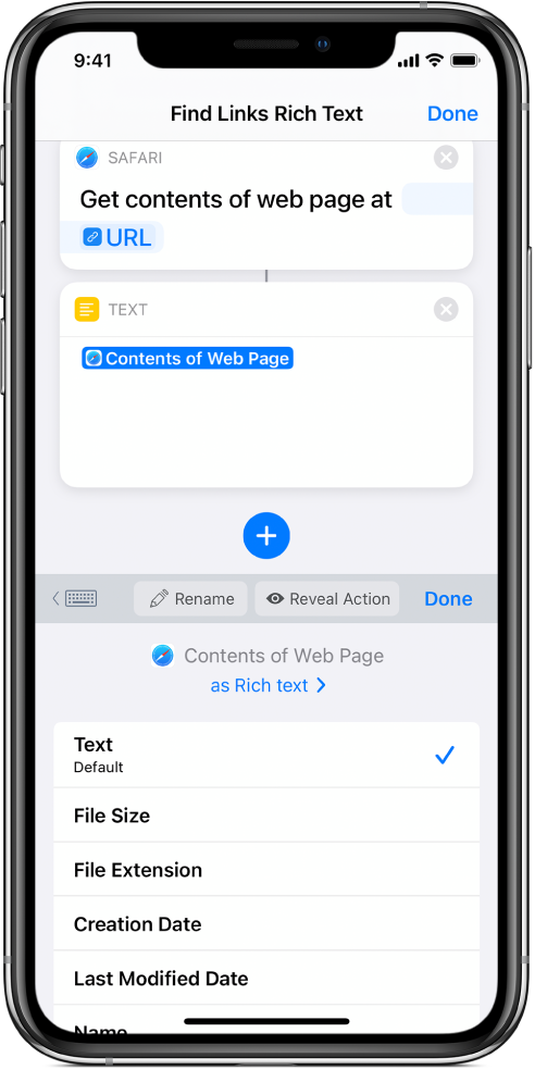 Variable token added to shortcut.
