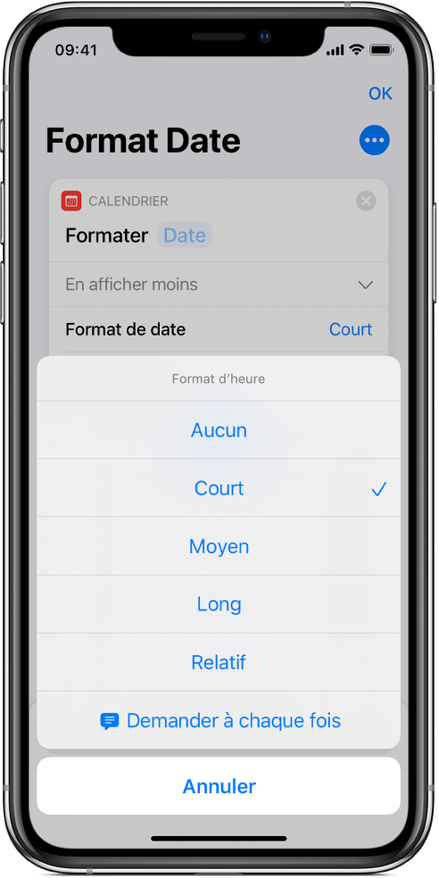 Zone de dialogue Options de format d’heure.