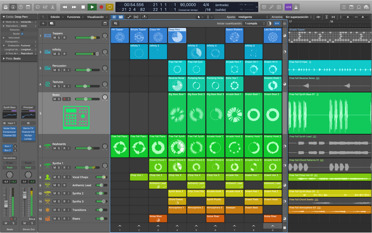 Proyecto de Logic Pro reproduciéndose.