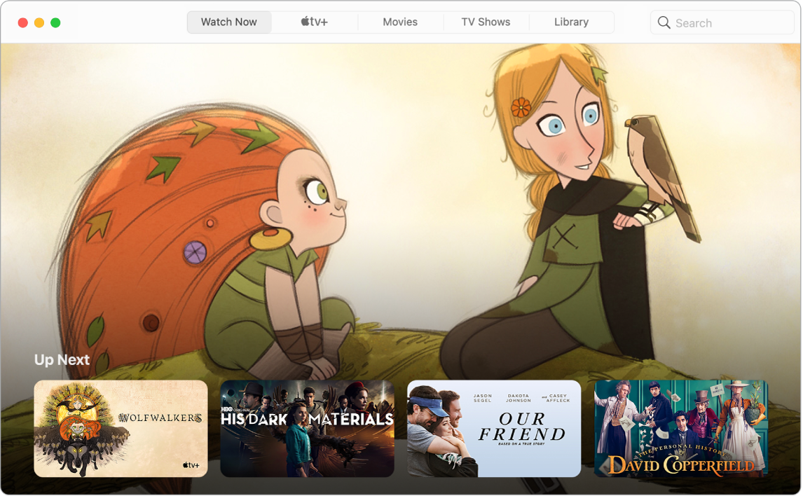 نافذة في تطبيق Apple TV تُظهر عرض المشاهدة الآن.