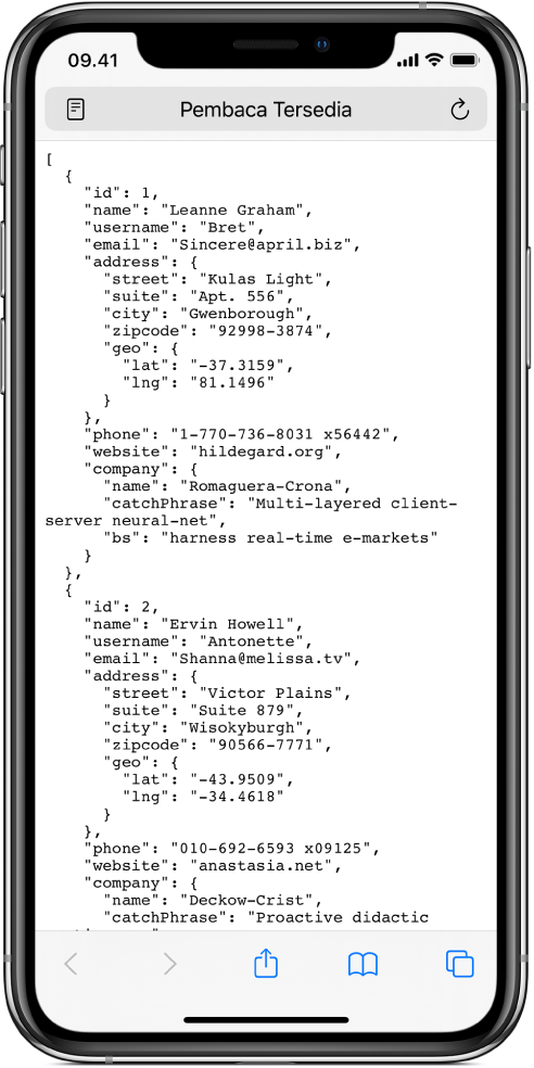 Contoh data JSON.