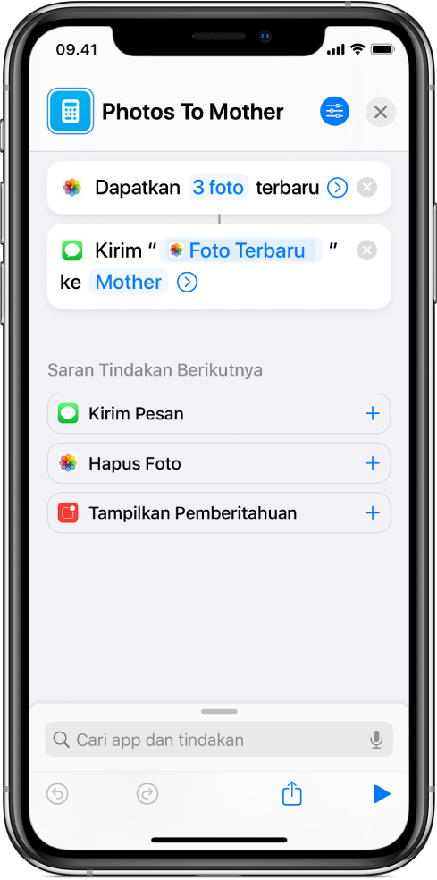 Pintasan yang berisi tindakan Dapatkan Foto Terbaru dan Kirim Pesan.