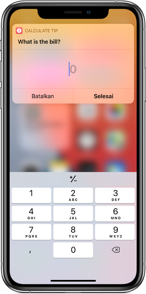 Pad angka di widget Pintasan.