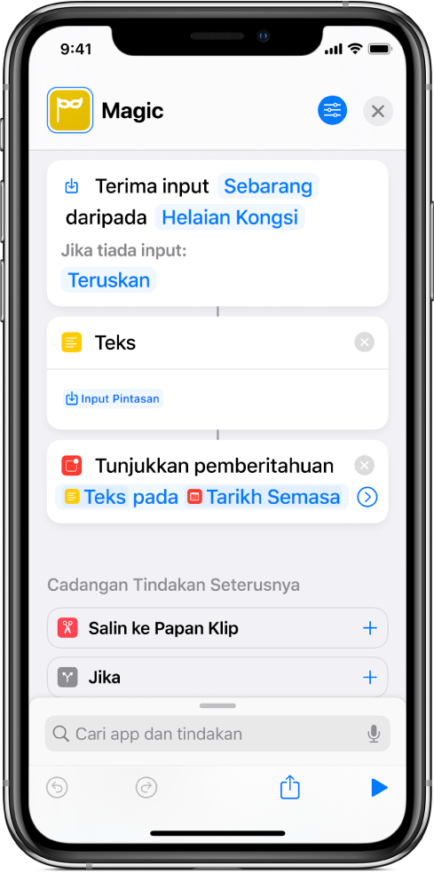 Contoh pemboleh ubah dalam editor pintasan.