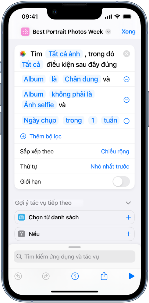 Tác vụ Tìm ảnh khi trong trình sửa phím tắt.