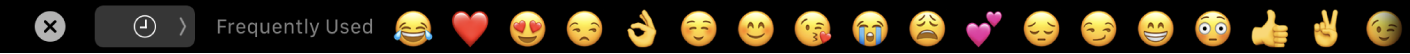 Die Nachrichten-Touch Bar mit der Option zum Anzeigen häufig verwendeter Emojis sowie der Taste zum Auswählen verschiedener Emoji-Kategorien.
