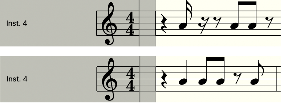 Ilustración. Comparación entre la interpretación desactivada y activada en el editor de partituras.