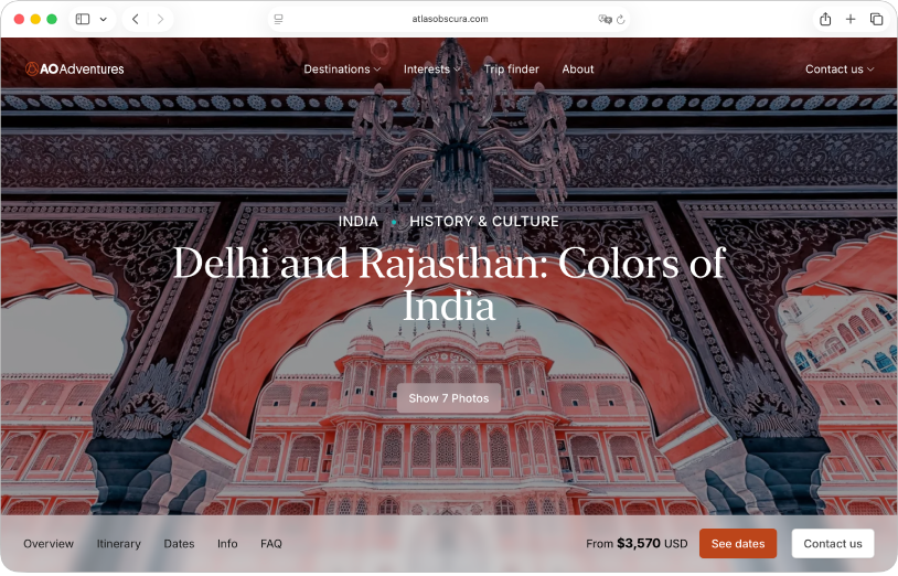 Une fenêtre Safari affichant le site web « Atlas Obscura ».