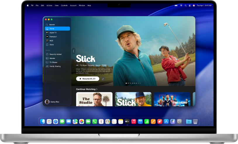 The Apple TV app window showing Apple TV.
