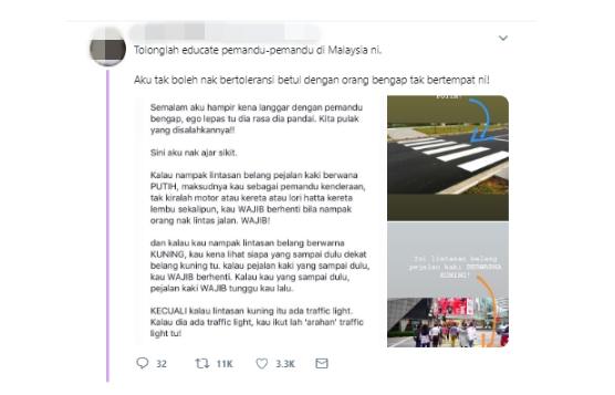 Keluhan warganet tentang pengendara yang tidak paham dengan makna zebra cross. (Twitter)