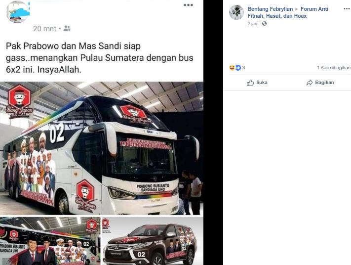 Bus bergambar Prabowo-Sandiaga Uno dan sederet ulama. (Facebook/Bentang Febrylian)