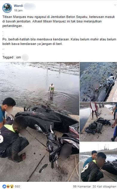Pemotor cilik tercebur di kubangan lumpur. (Facebook/Penajam Terkini)