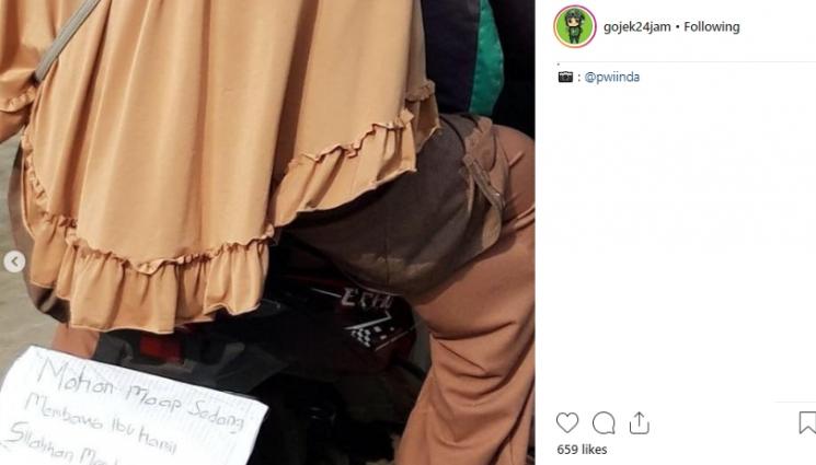 Driver ojol bonceng ibu hamil. (Instagram/@pwiinda)