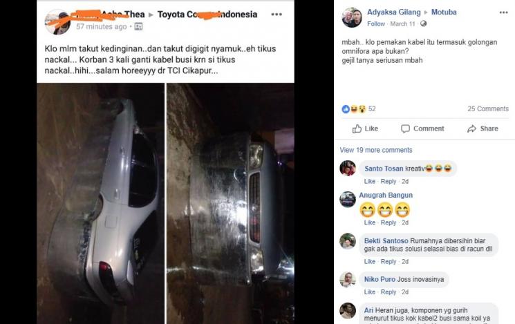 Pemobil Kreatif, Gunakan Cara Unik Halau Tikus yang Suka Gigit Kabel Mobil. (Facebook/Adyaksa Gilang)