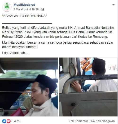 Gus Baha ketika naik bus umum Demak-Rembang.