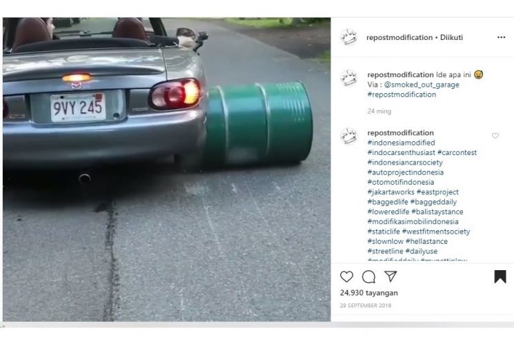 Modifikasi Mazda Miata ganti roda pakai drum.[Instagram/@repostmodification]
