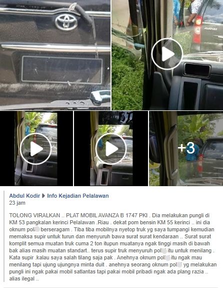 Mobil Toyota Avanza yang viral karena melakukan pungli. (Facebook)