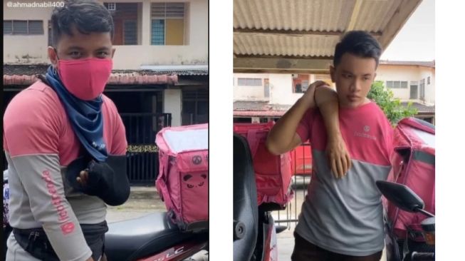 Ojol bekerja menggunakan satu tangan ini undang pujian publik (TikTok)