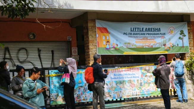 Kondisi Daycare Little Aresha yang dicoret-coret orang tak dikenal, Selasa (28/4/2026). (Suarajogja.id/Putu Ayu Palupi)