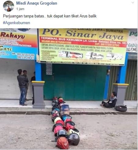 Antrean tiket bus yang unik.(Facebook/Misdi Anaqx Grogolan)