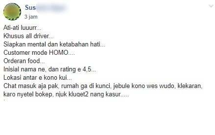 Pelanggan ojol ini viral gara-gara aksi nekat mempertontonkan alat viralnya. (Facebook)